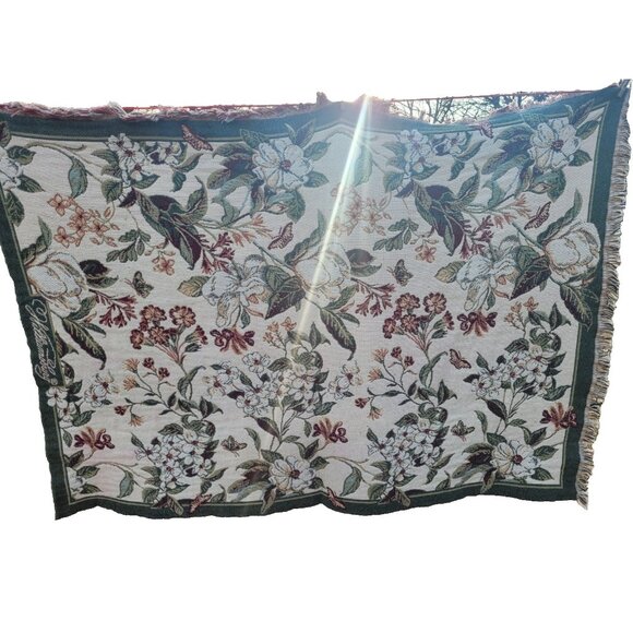 VTG Williamsburg Goodwin Weavers Reversible Floral Tapestry Throw Blanket - Picture 6 of 10
